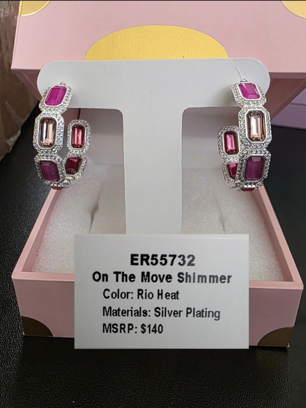 On The Move Shimmer Hoop Earrings in Rio Heat Pink